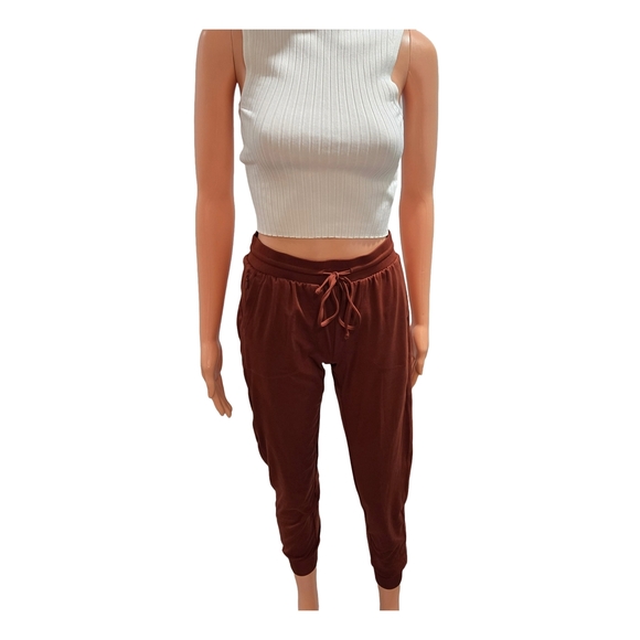 Rachel Zoe Brown Track Pants with Tapered Leg and Elastic Cuffs (New) - Picture 1 of 11